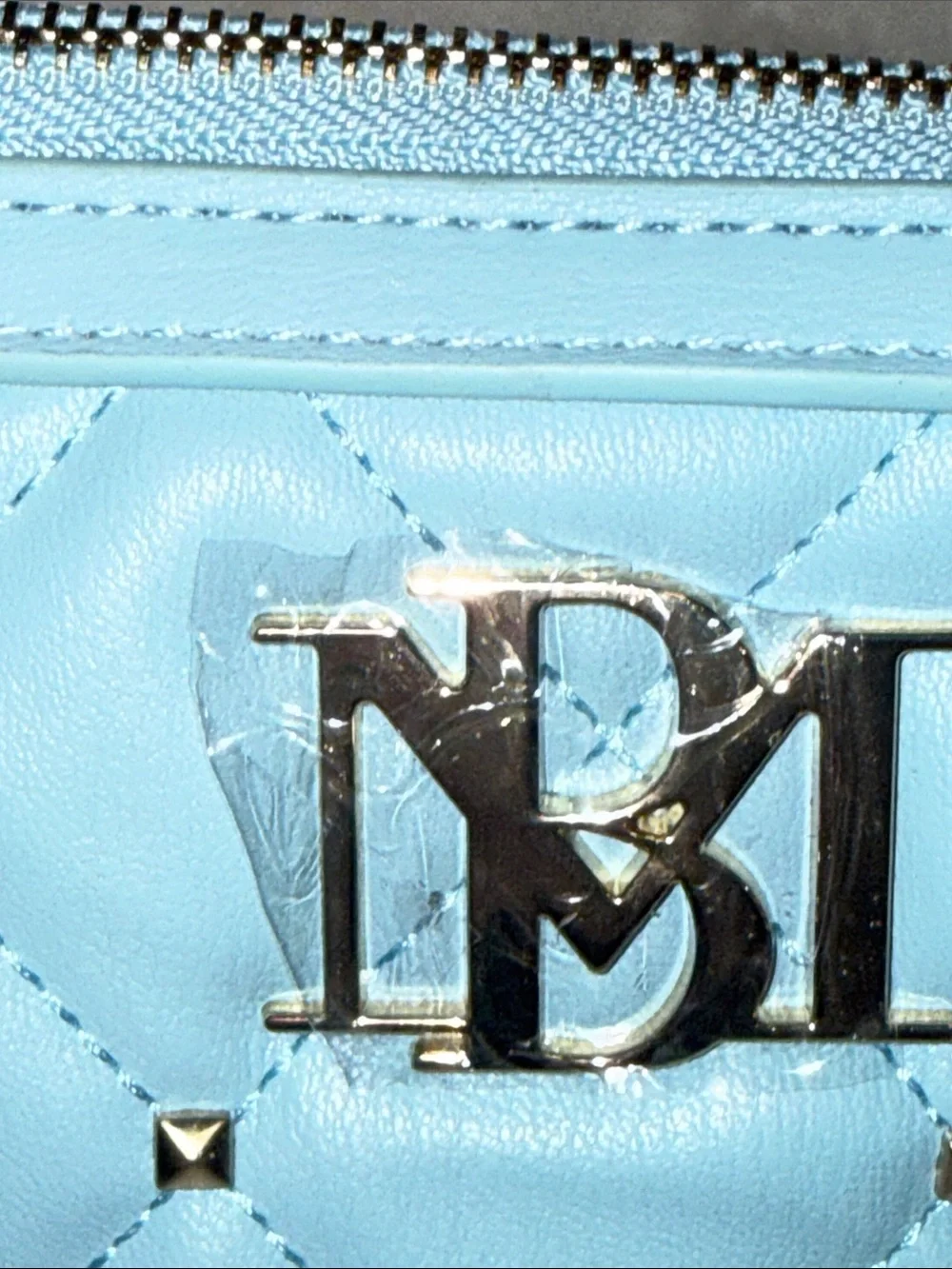 Badgley Mischka Quilted Light Blue Crossbody with Gold Hardware